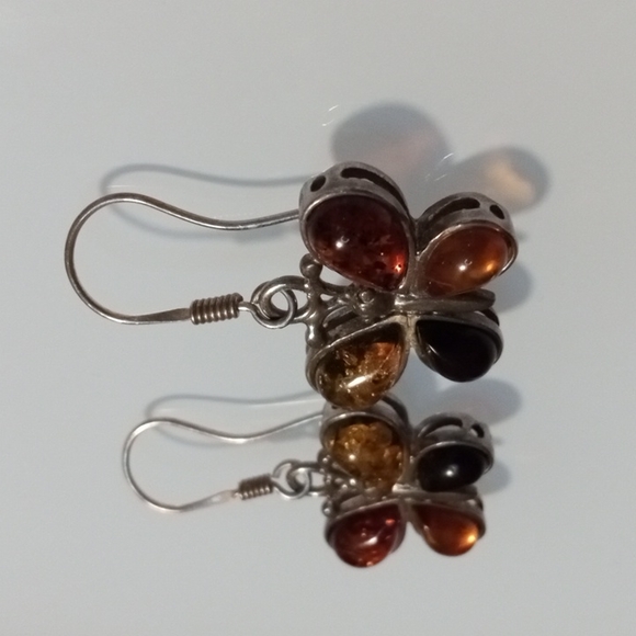 🦋 Genuine Baltic Amber & Sterling Silver Dangle Earrings - Picture 4 of 15